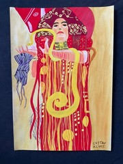 Gustav Klimt drawing and painting on old paper signed stamped vintage