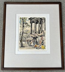 Franz Herbelot „La Madeleine et le Marche aux Fleurs“ Litho Watercolor Numbered
