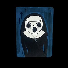 ACEO Mini Original Painting Ghost Skull Nun #6 Small Oddity art Gothic Horror