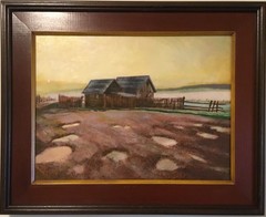 ORIGINAL SIGNED OIL PAINTING RUSTIC FARM TITLED “SPRING RAIN” 20 1/2” X 16 1/2”