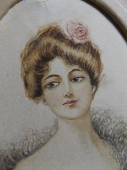 Antique Mixed Media 5×7″ Drawing/Painting Portrait Victorian Young Lady