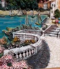3D Embellished Ceramic Painting Canvas Coastal Portofino Framed 20×24″ Vintage