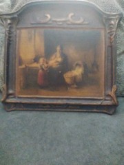 „Mother and ChilPdren In Interior“ eernard De Hoog Original Signed Oil On Board.