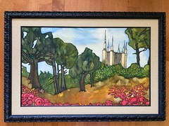 Washington DC LDS Temple House Of The Lord Original Silk Painting Framed Poppies