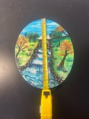 Hand-Painted Oval Landscape. “River Scene autumn days”