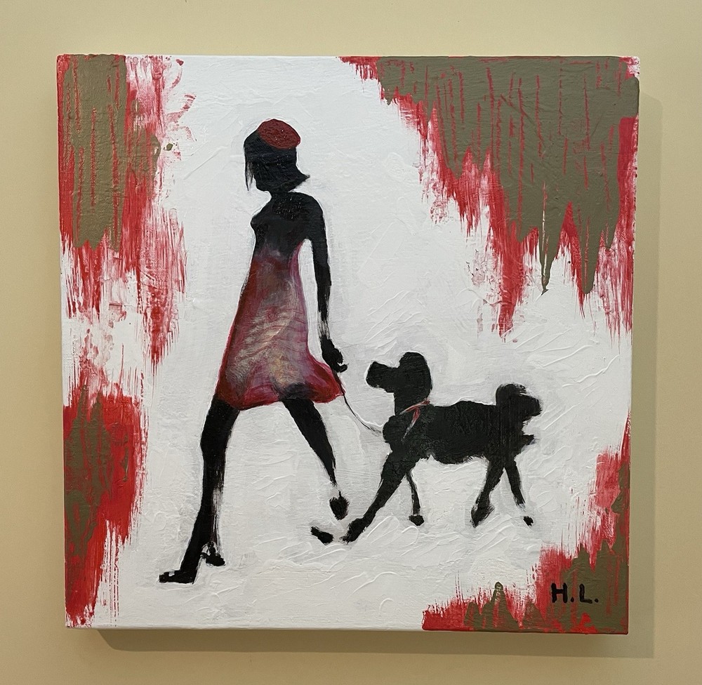 Oil Painting on Canvas A Lady with Her Pet, 16”x16”x1.5”