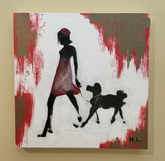 Oil Painting on Canvas A Lady with Her Pet, 16”x16”x1.5”