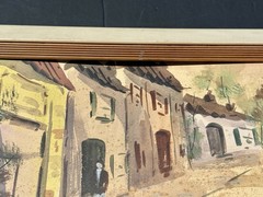Maurice Utrillo Original Painting People Walking Custom Wood Frame 28.5×11.75”