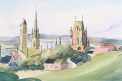 Quebec Canada Watercolor Painting Signed Michelle Lemay Flesher 1971