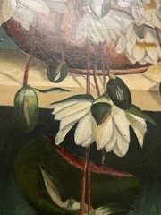 Victorian Aesthetic Water Lily Floral Still Life Oil Painting Gilt Gesso Frame