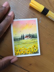 ACEO watercolor painting. Original Landscape
