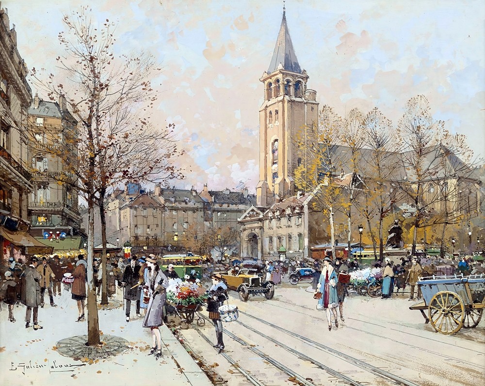 Church of St Germain of the Pres Painting by Eugene Galien Laloue Reproduction