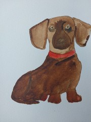 Dachshund Puppy Dog Painting 6×8 Original Whimsical Animal Portrait Art by GAT