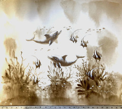 Original Oil Painting – Porpoises and Angel Fish