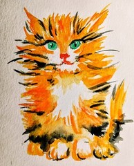 Cat art,ginger kitty original painting,pet lover best gift,interior design 4×5″