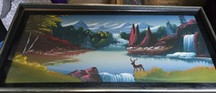 Jake Overbeek Signed Original Oil Painting Minnesota Folk Art Deer Waterfall