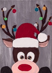 Original Acrylic Painting w/Easel „Rudolph II“ by Dawn M. Wayand Desk Art