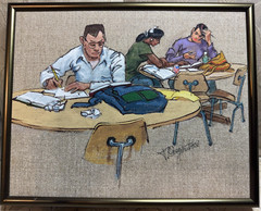 Taylor Oughton (1925 – 2018) „Let Me Help“ Acrylic On Linen Painting – Framed