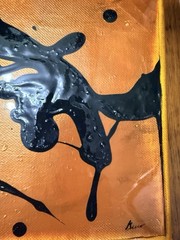Vintage Original Abstract Painting 8×8 Signed Fluid Expressionist Art Retro