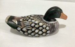 Wooden Duck Decoy Hand Painted In Vintage Style 17oz Yellow Bill Folk Art