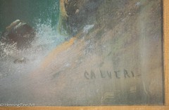 Antique Painting of Traditional Mountain Landscape with Waterfall Signed Calveri