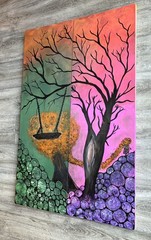Wood Art, Tree Art, Scrap Wood Painting, 2 Piece Art, Girl Art, Tree Swing