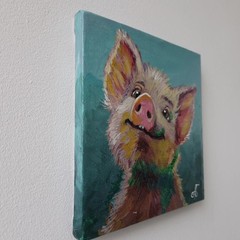 Original Acrylic Painting Cute Happy Pig Portrait Small Hand Painted Canvas Art