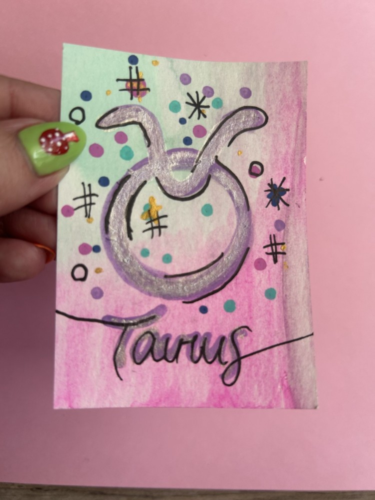 Aceo Original Painting Taurus Zodiac Star Sign Illustration Witchy