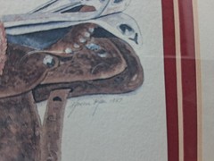 Framed Signed Karen Rae Cowboy Boots and Saddle Artwork