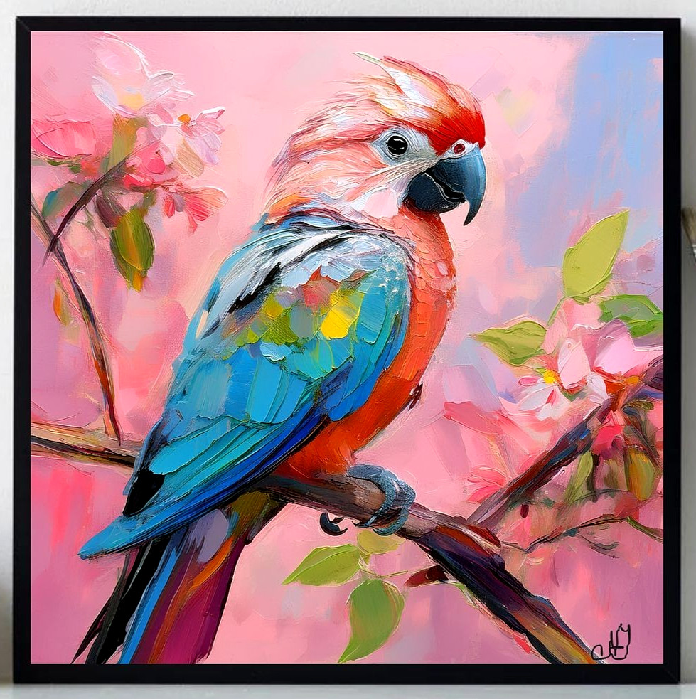 ORIGINAL Oil PAINTING on Canvas Parrot 12×12 in Textured Artwork Custom Order