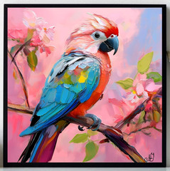 ORIGINAL Oil PAINTING on Canvas Parrot 12×12 in Textured Artwork Custom Order