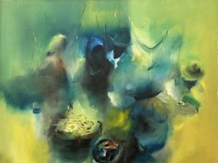🔥 Fine Vintage 1960s Modern MANILA Asian FILIPINO Market Painting, Leo GARCIA