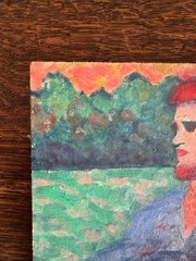 Vintage Portrait Acrylic Cardboard Painting Man Guitar 8×10 Peter Feldman