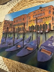 Vintage 3D Resin Relief Wall Plaque Venice Canal Scene With Docked Gondolas