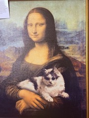 New Signed Handpainted/Framed „MEOW-NA LISA“ Original Oil Portrait Richard Green