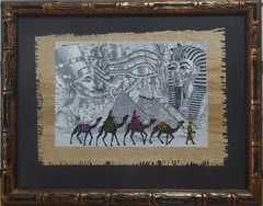 art 136 original artwork 17,5×24,5cm with frame 33×42 cm Egyptian papyrus