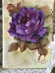 Hand Painted Single Purple Rose In Oil On A 5 X 7 Canvas Signed
