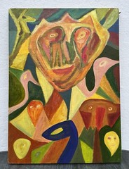 Oil Painting Abstract Figure Composition Modern Danish Midcentury 65x47cm