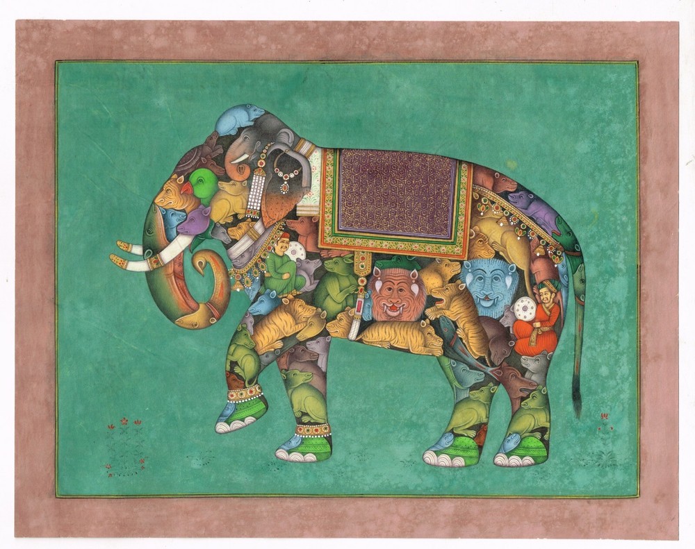 Mughal Miniature Painting Of Composite Elephant Of Animal On Paper 13×10 Inches