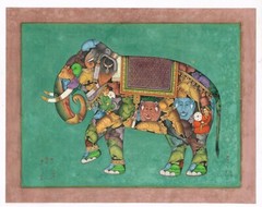 Mughal Miniature Painting Of Composite Elephant Of Animal On Paper 13×10 Inches