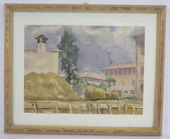 Painting In Watercolor View Of Country Signed Pancaldi Painter Of Modena P0
