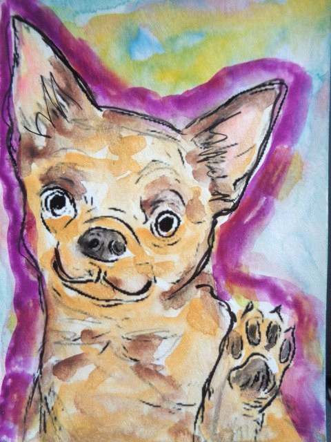 ACEO Original SUPER CUTE CHIHUAHUA DOG Painting ART