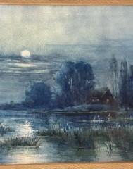 Vintage Watercolor Painting Farmhouse Landscape Mary C. Haddock