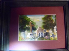 Antique signed oil painting 8 x10 original D THOBRY lovely church graveyard RARE
