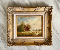 Dennis Lewan Signed Original Landscape Oil On Board With Ornate Gilded Frame