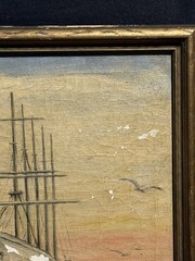 Small Antique Nautical Maritime Oil on Canvas Ship Painting
