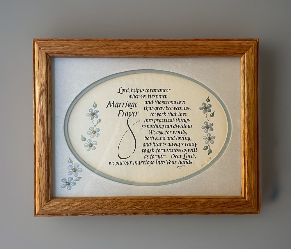 MARRIAGE PRAYER CALLIGRAPHY FRAMED WATERCOLOR ART RUTH JOY 1989 ORIGINAL MONTANA