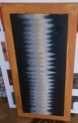 Framed Abstract Painting Black White Gray Zigzag Geometric Design