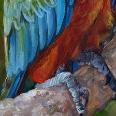 Parrots Original Acrylic Painting Birds Portrait Animals 12×8 inches Ⓣ