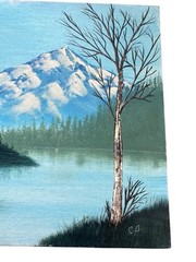 Original Painting Landscape Acrylic 12×16 Snowy Trees Mountain Lake Nature